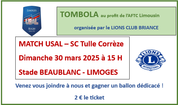 Tombola USAL - Lion's Club Briance au profit de l'AFTC Limousin